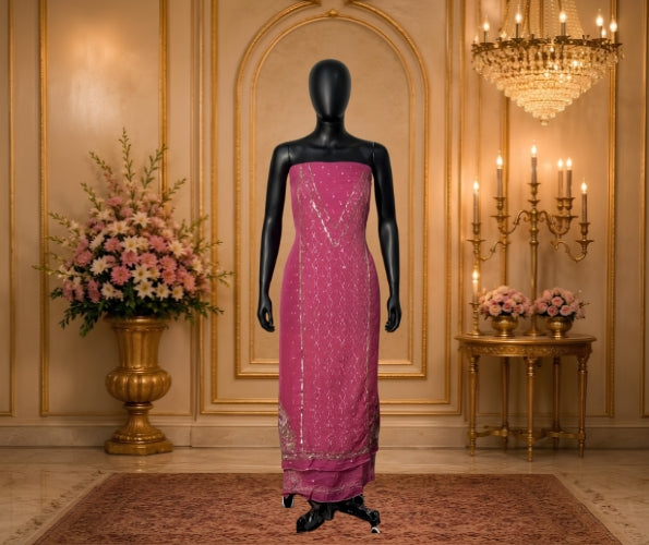 Women's Pink Embroidered Strapless Ethnic Dress with Dupatta